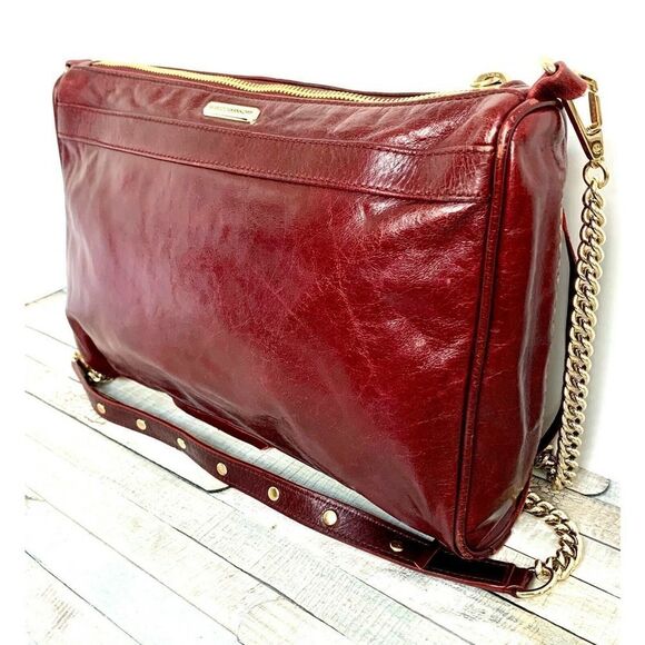 Rebecca Minkoff CHERRY RED GENUINE LEATHER CHAIN STRAP HOBO SHOULDER BAG HANDBAG - Picture 5 of 10
